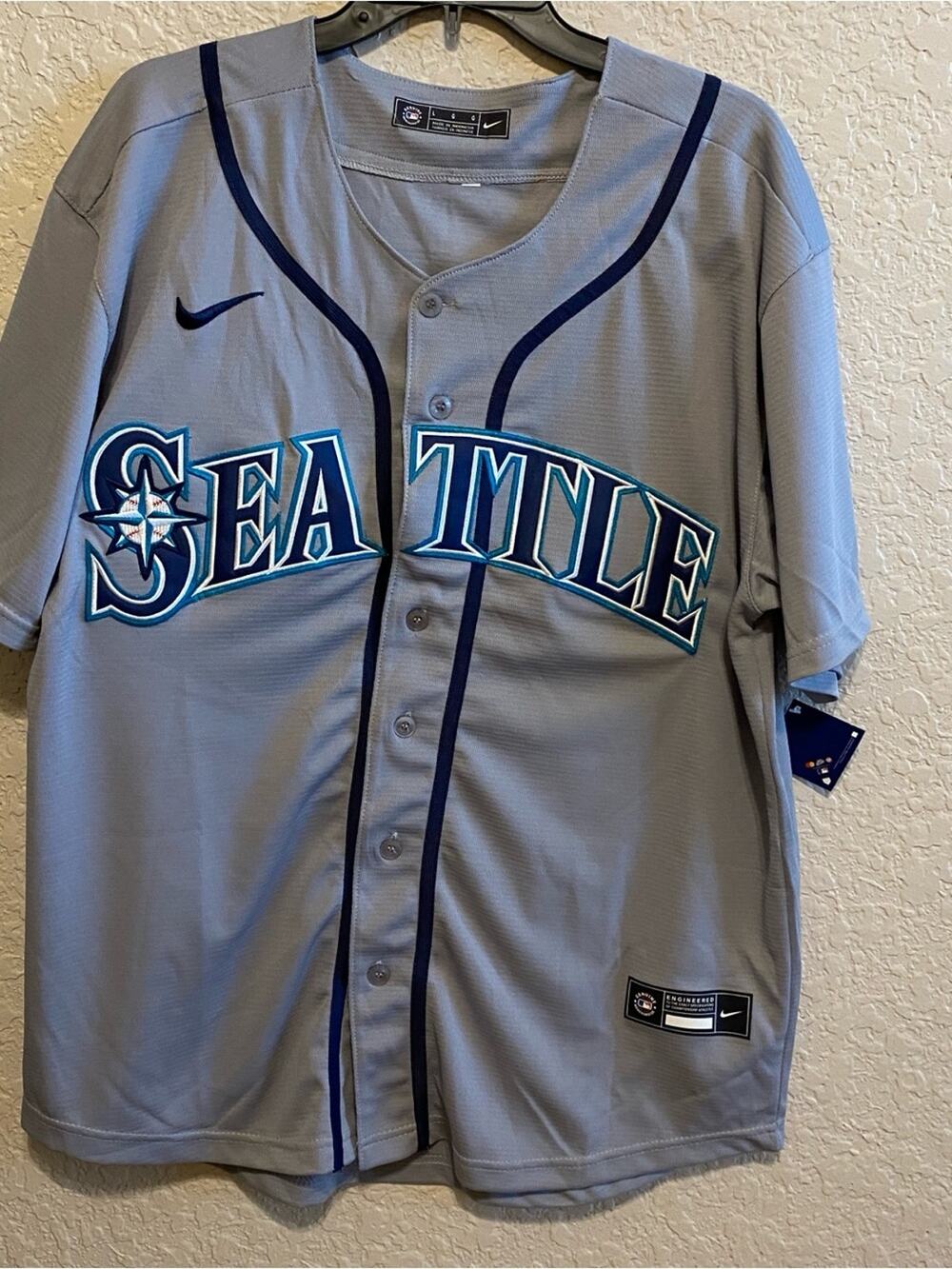 NWT Nike Seattle Mariners Gray & Navy Button-Front Jersey size Large